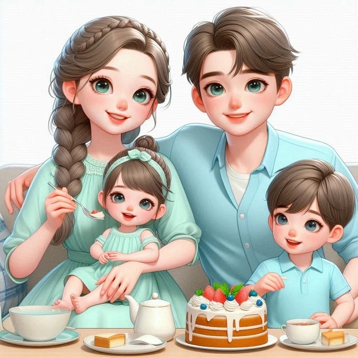 Ảnh gia đình 6 người anime ngộ nghĩnh