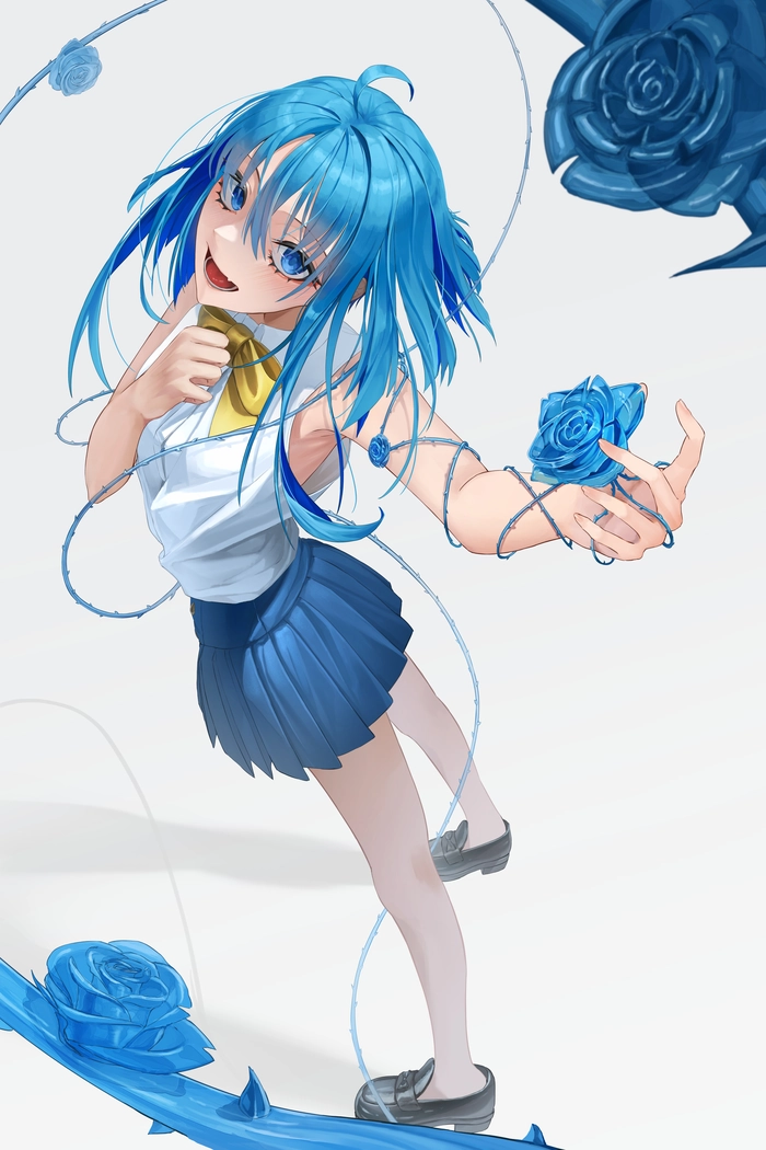 Ảnh nhân vật anime nữ tóc xanh dương tỏa sáng