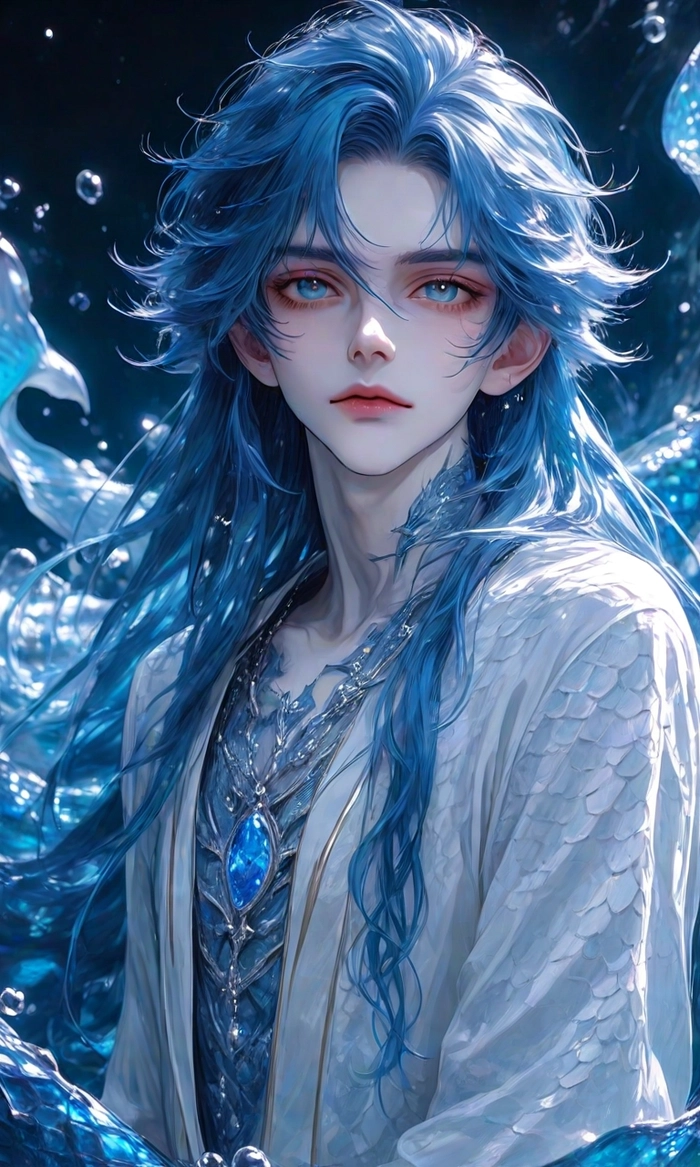 Ảnh trai anime tóc xanh dương lạnh lùng