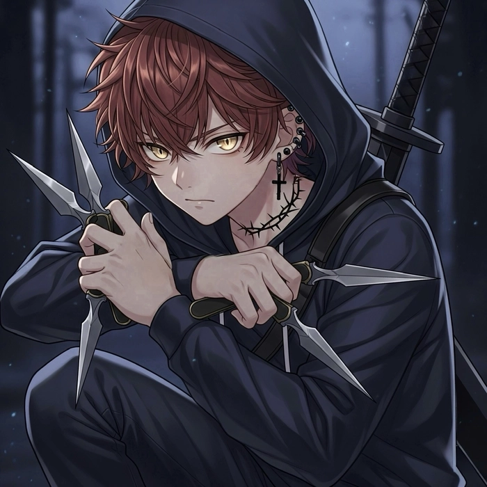 Anime boy tóc nâu buồn