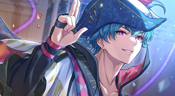 Anime boy tóc xanh dương thần thái