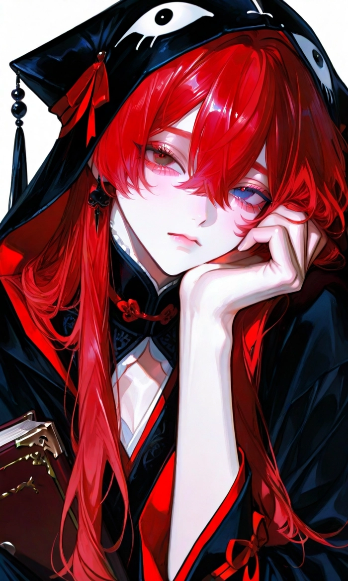 Anime girl tóc đỏ với ánh nhìn lạnh lùng