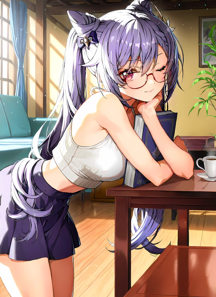 Anime girl tóc tím dễ thương đáng yêu