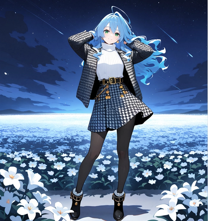 Anime girl tóc xanh dương ngầu và mạnh mẽ