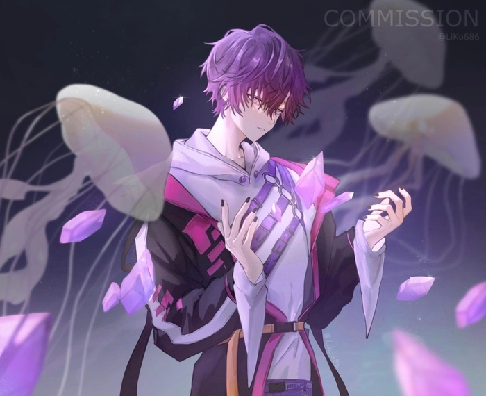 Anime nam tóc tím đẹp trai cuốn hút