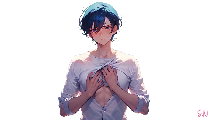 Anime nam tóc xanh dương ấn tượng