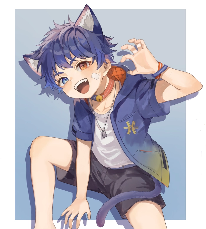 Anime nam tóc xanh dương đáng yêu