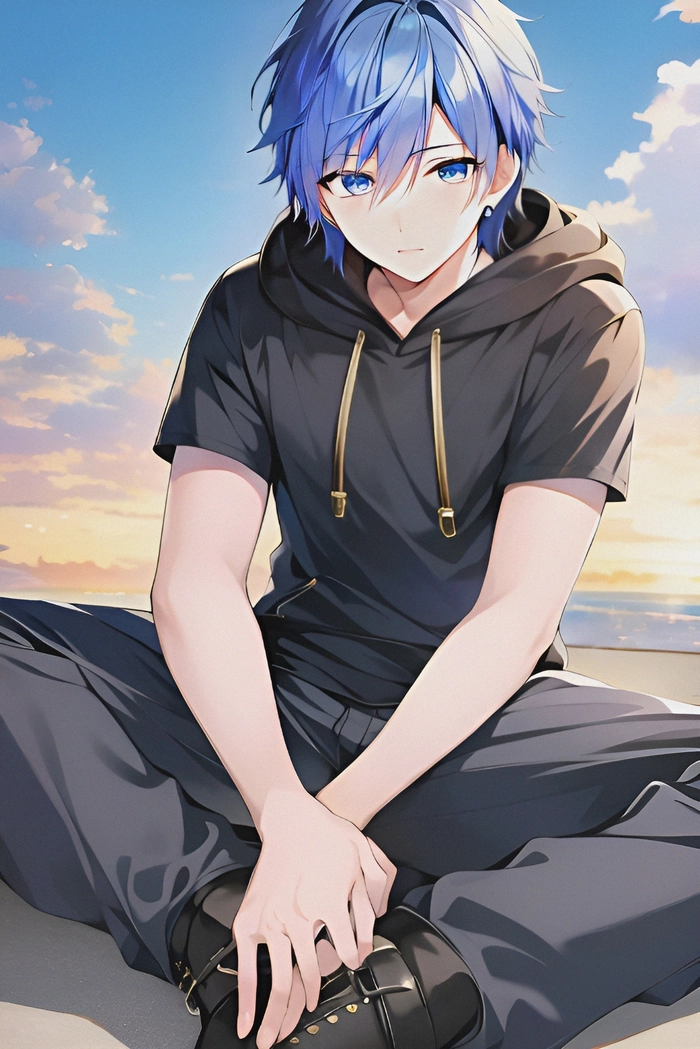 Anime nam tóc xanh dương lạnh lùng