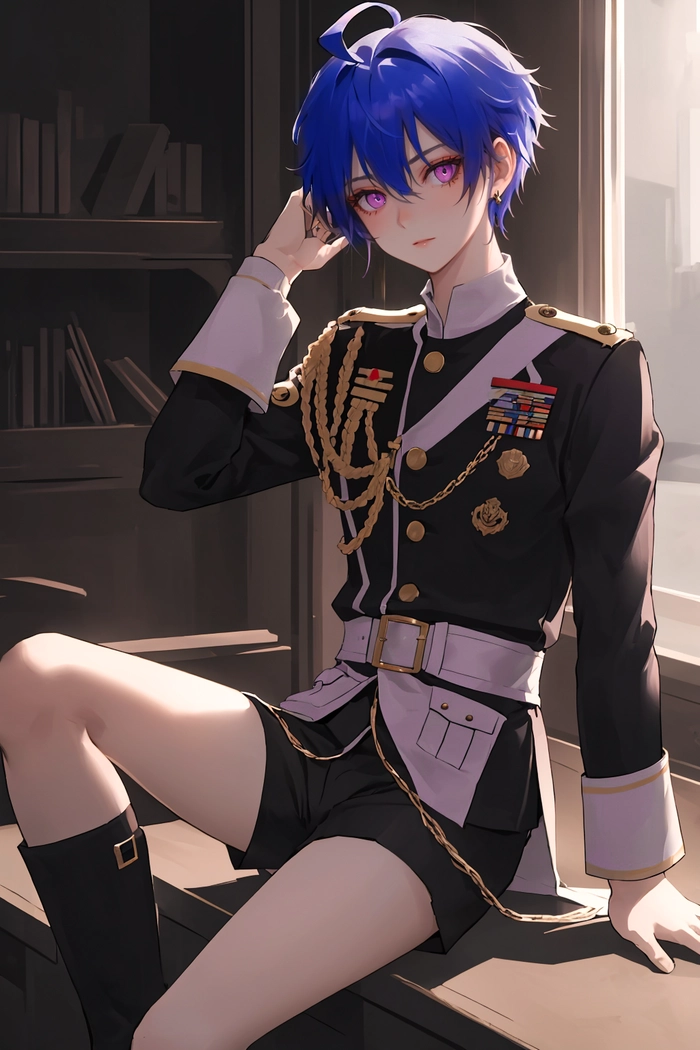 Anime nam tóc xanh dương phong độ