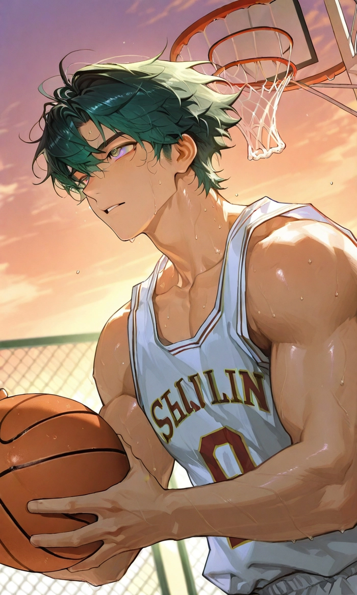 Anime nam tóc xanh lá cá tính