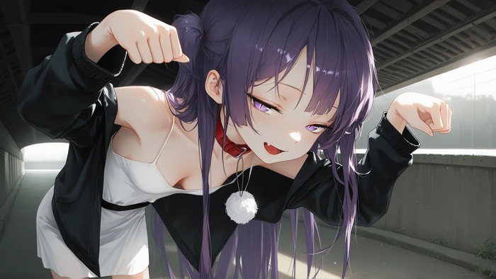 Anime nữ tóc tím đẹp rạng rỡ