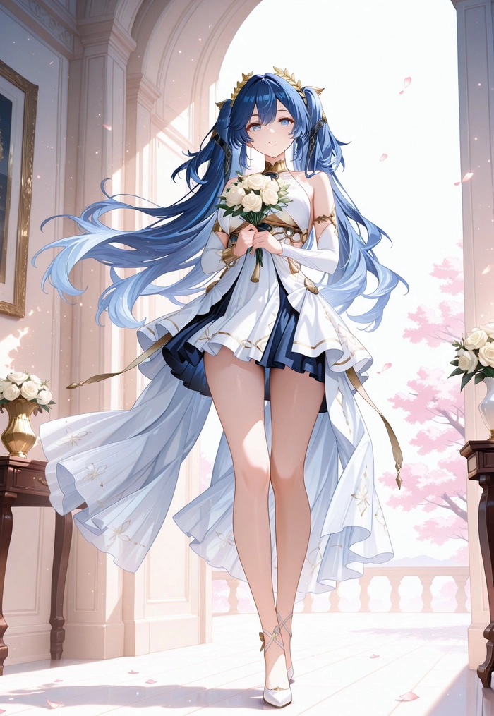 Anime nữ tóc xanh dương cute tinh nghịch