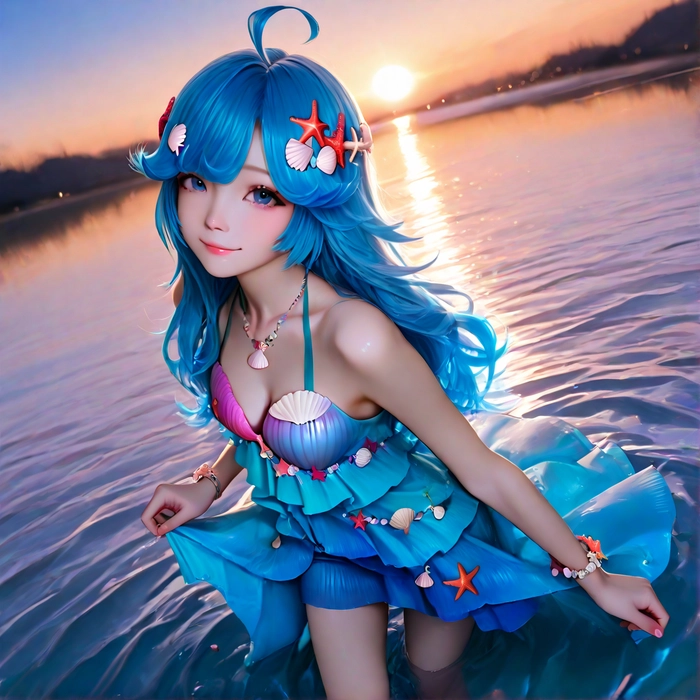 Anime nữ tóc xanh dương trong sáng tinh khôi