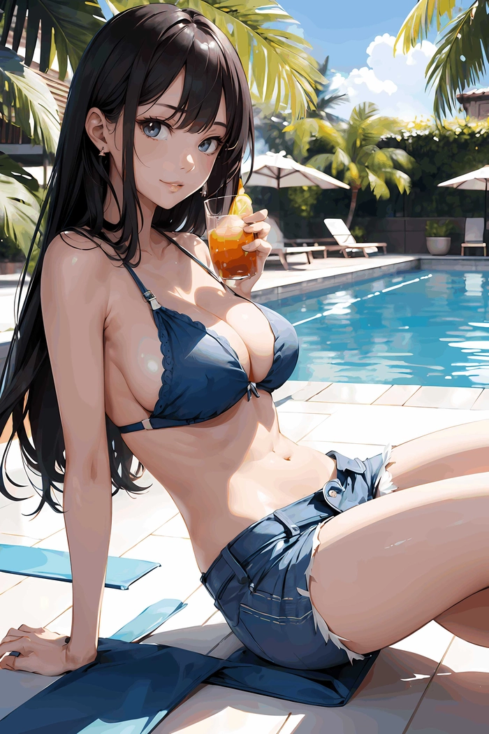 Cô gái anime tóc đen lạnh lùng quyến rũ