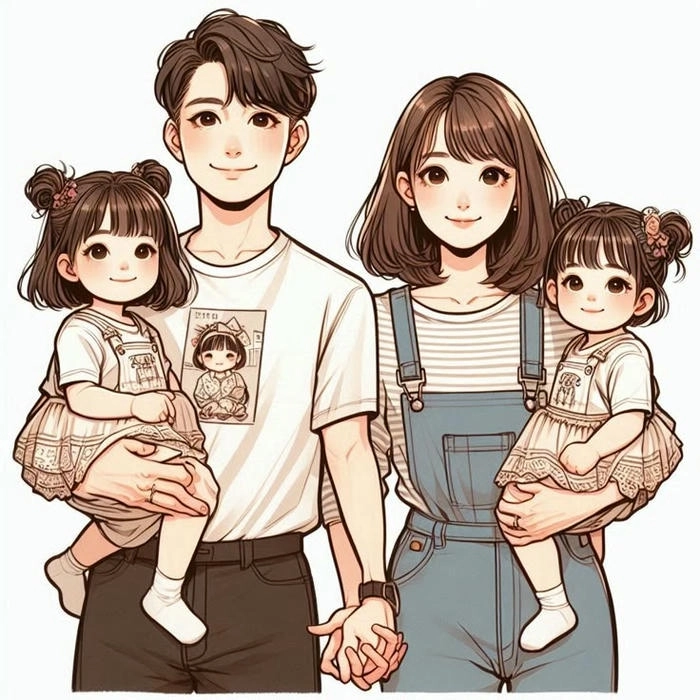Hình ảnh gia đình 4 người chibi cute đáng yêu