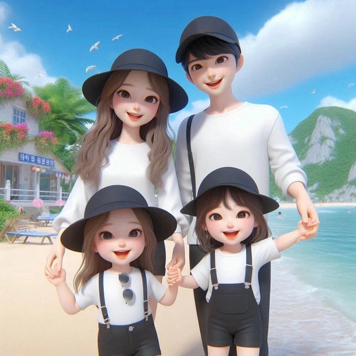 Hình ảnh gia đình 4 người chibi cute