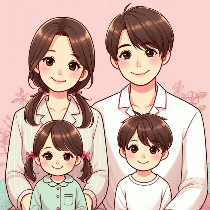 Hình ảnh gia đình 4 người chibi đáng yêu