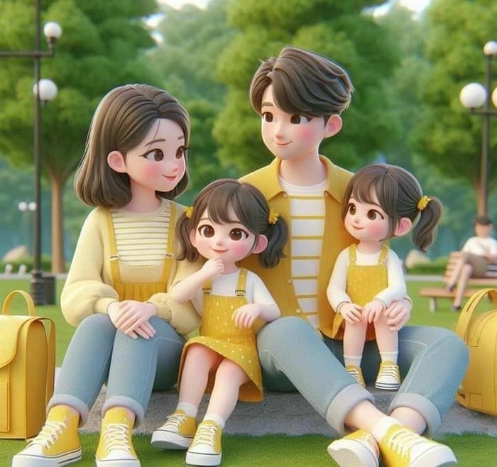 Hình ảnh gia đình 4 người cute dễ mến