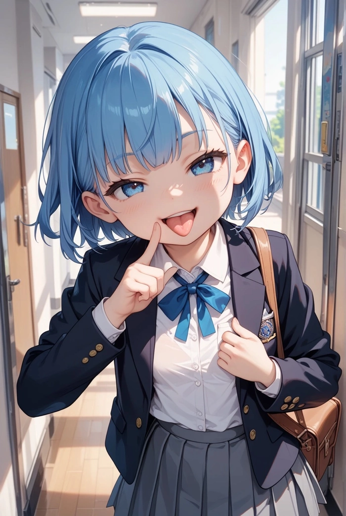 Hình anime girl tóc xanh dương đậm đầy cảm xúc