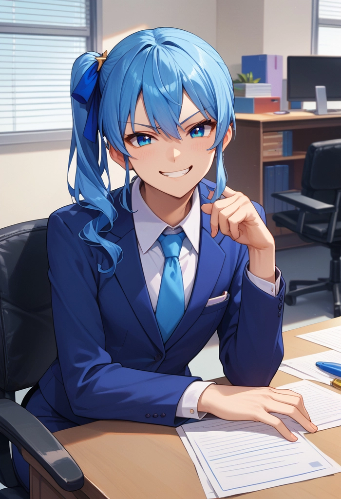 Hình anime girl tóc xanh dương đậm rực rỡ