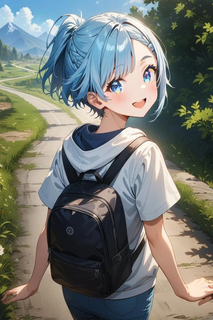 Hình anime girl tóc xanh dương đáng yêu thanh lịch