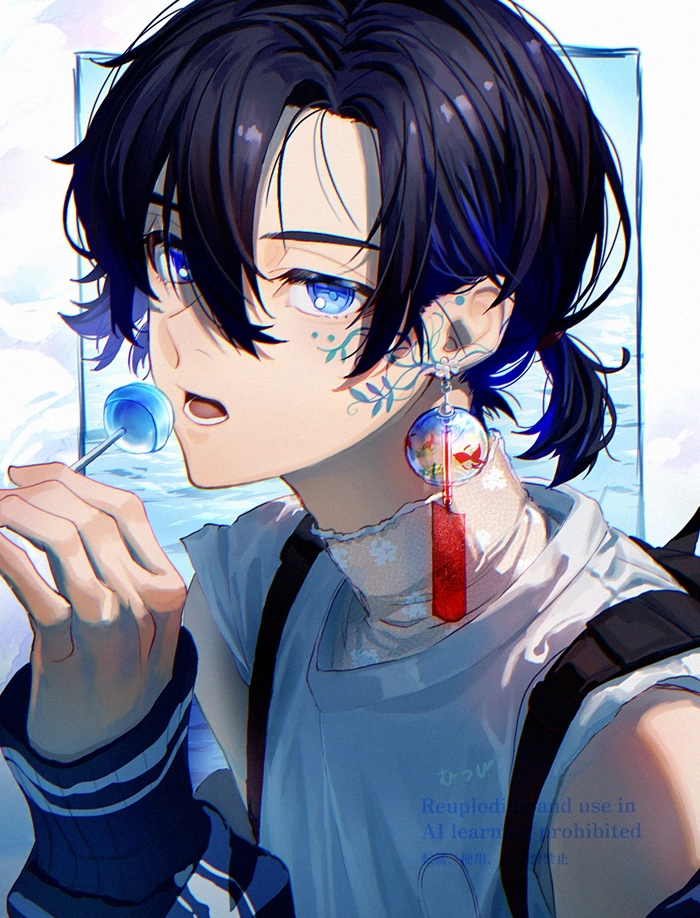 Hình anime nam tóc xanh dương cuốn hút