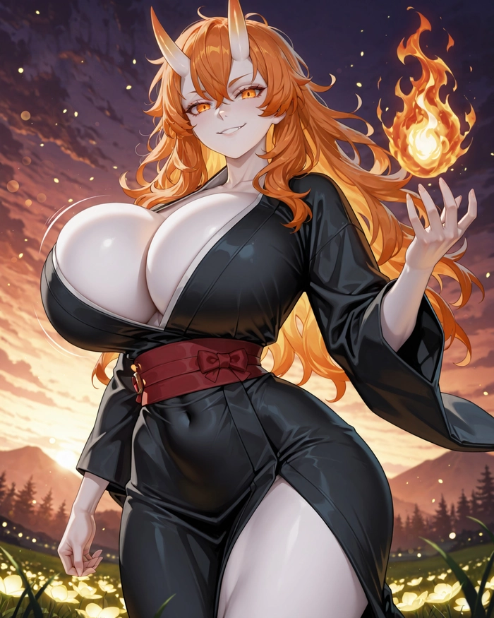 Hình anime nữ tóc cam với nụ cười cuốn hút