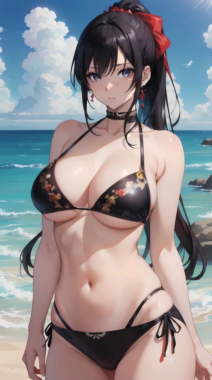 Hình anime nữ tóc đen dài thướt tha