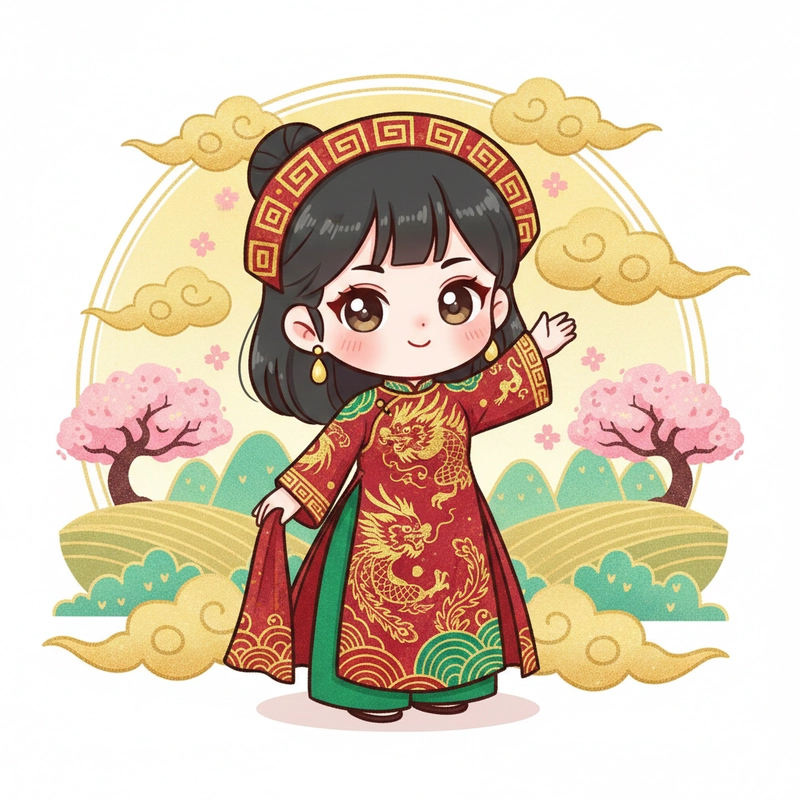 Chibi áo dài Việt Nam tinh khôi