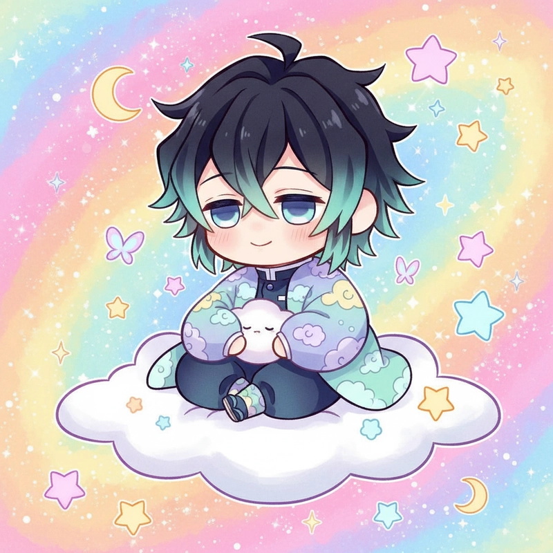 Hình Muichiro vô tri chibi nhẹ nhàng