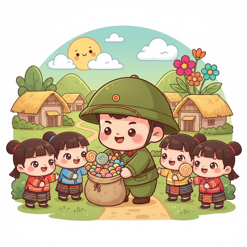 Hình ảnh chú bộ đội chibi đầy màu sắc