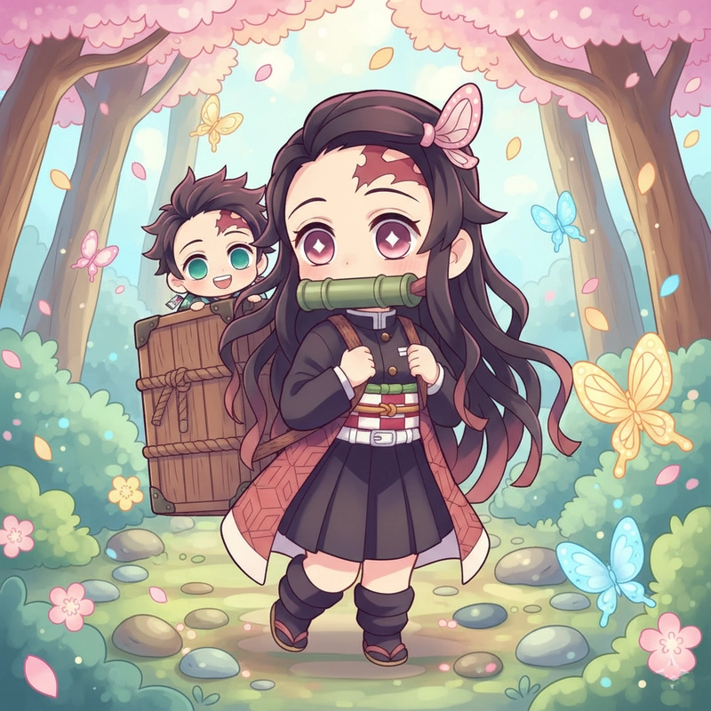 Hình nền anime Thanh gươm Diệt quỷ chibi