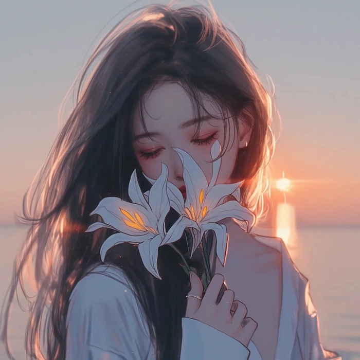 Hình nền cô gái buồn cô đơn giữa hoàng hôn