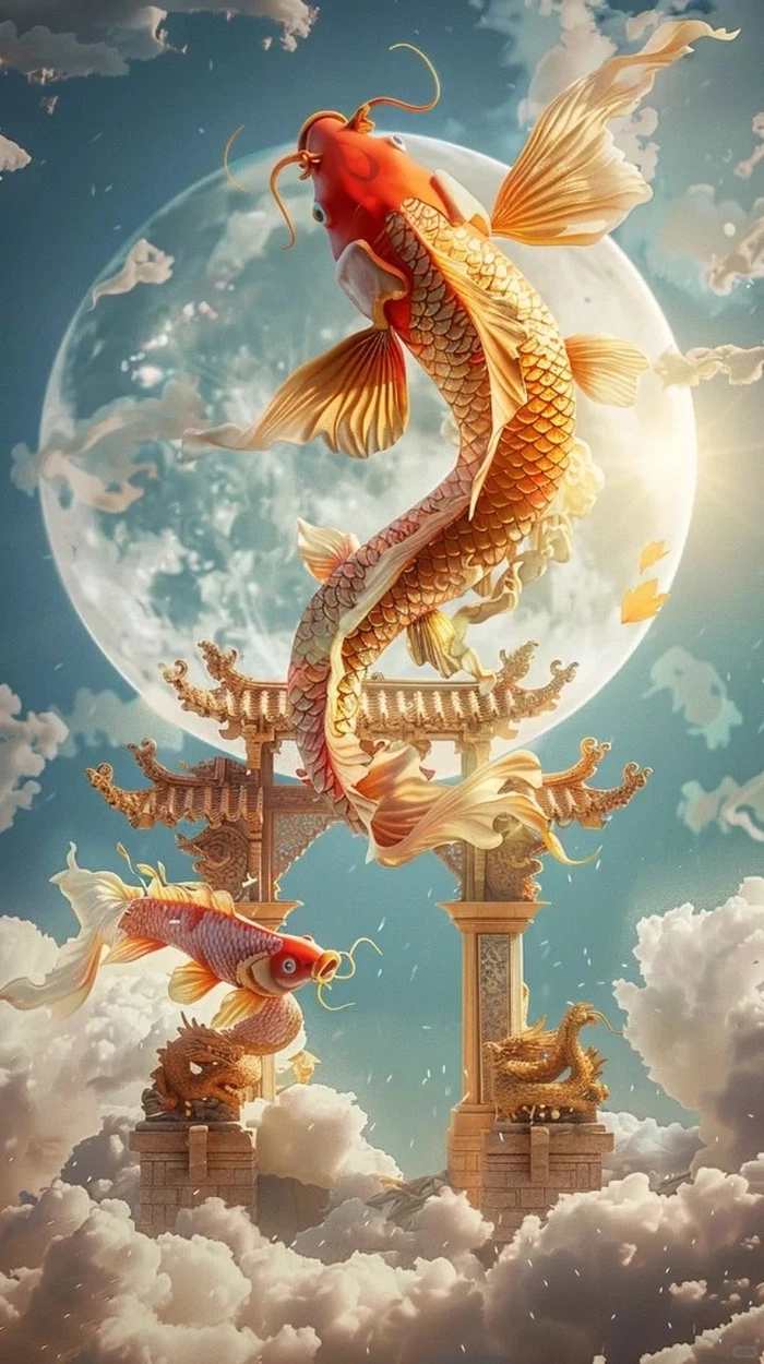 Hình nền máy tính cá chép hóa rồng sang trọng