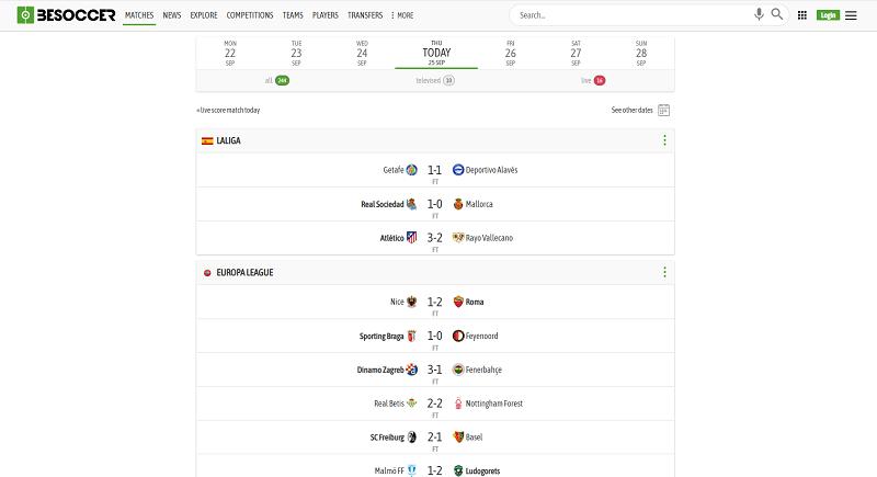 Besoccer hỗ trợ xem tỷ số, lịch thi đấu và tin tức