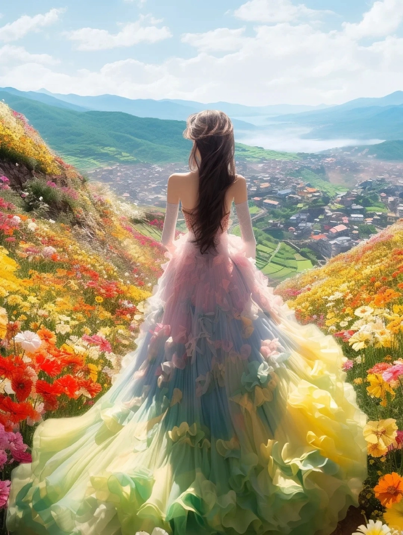 Hình nền vẽ cô gái và hoa màu nước mềm mại