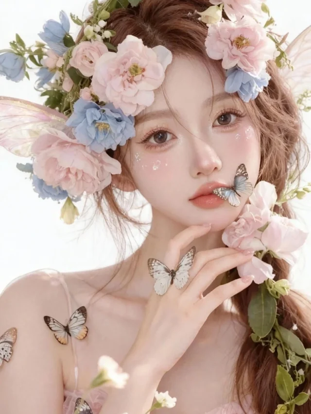 Hình nền cô gái và hoa phong cách lãng mạn