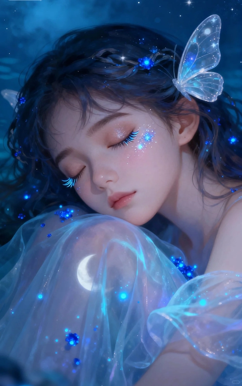 Hình nền cô gái màu xanh dương mang cảm giác bình yên