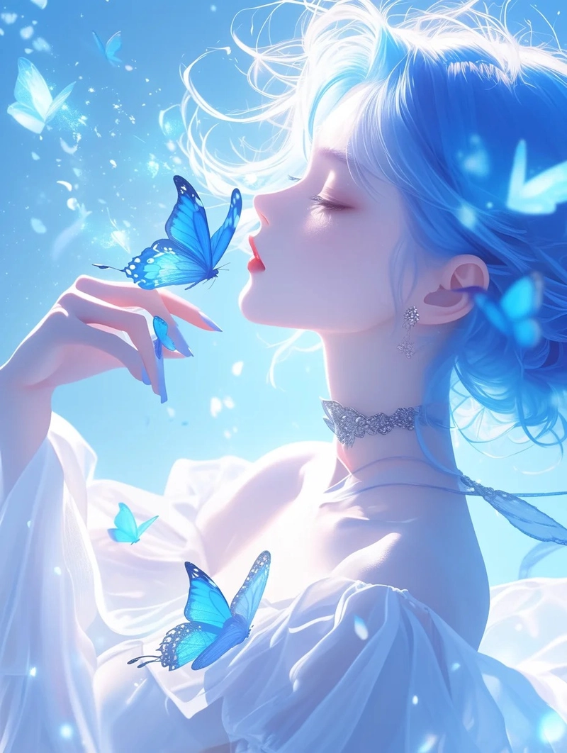 Hình nền cô gái màu xanh dương vibe dịu mát