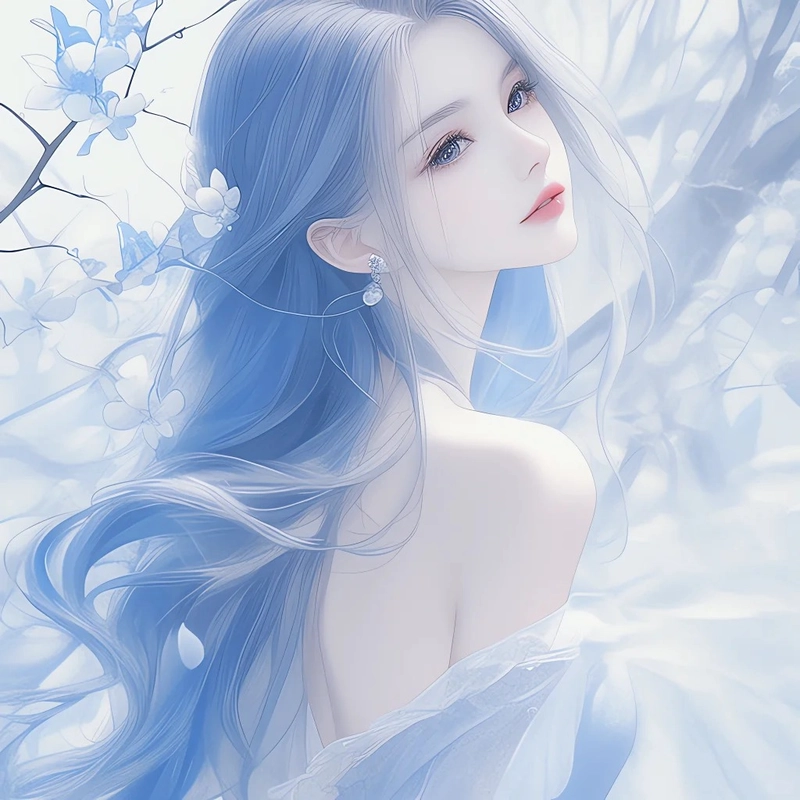 Hình nền cô gái xanh dương mang nét mộng mơ