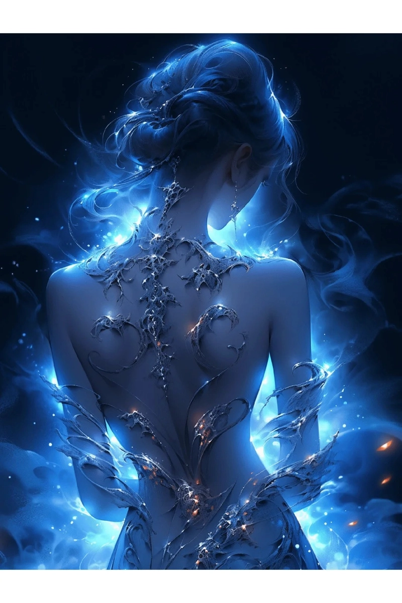 Hình nền cô gái xanh dương phong cách nghệ thuật