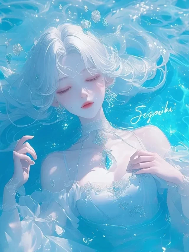 Hình nền cô gái xanh dương mang vibe biển trời